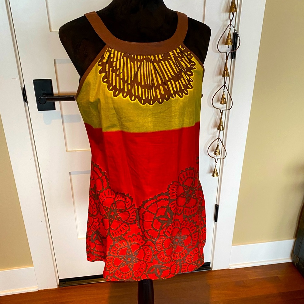 EUC 100% Cotton Tank Top, Tribal Design, Size Large